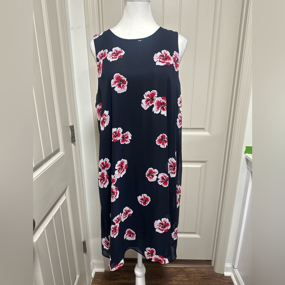 Tommy Hilfiger Navy Midi Dress with Pink & White Floral Print
